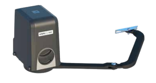 FAAC elektromekanisk motor med ledad arm för slaggrindar till bostäder med en max. längd på 2 m per grindblad (2,5 m med elektrisk låsning).