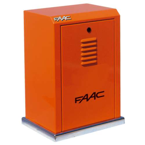 FAAC reducerväxel för skjutgrindar med en max. vikt på 3500 kg. Förpackningen innehåller: en växellåda avsedd för rack-applikation utan kugghjul och med 884T elektronisk utrustning, gränsväxlare metallplåtar, frikopplingsnyckel.